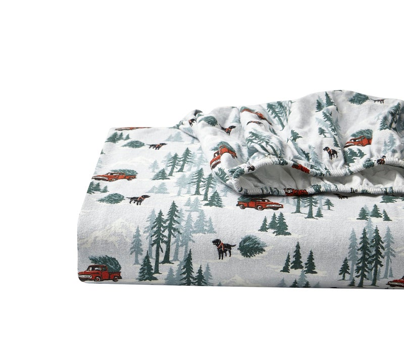 Eddie Bauer - Flannel Sheets Queen Size, Anti-Pilling & Wrinkle Resistant Cotton, Touchably Soft for All-Season Comfort - Bed Sheets with Matching Pillowcases & Fitted Sheet (Tree Farm Light Blue) - Image 1